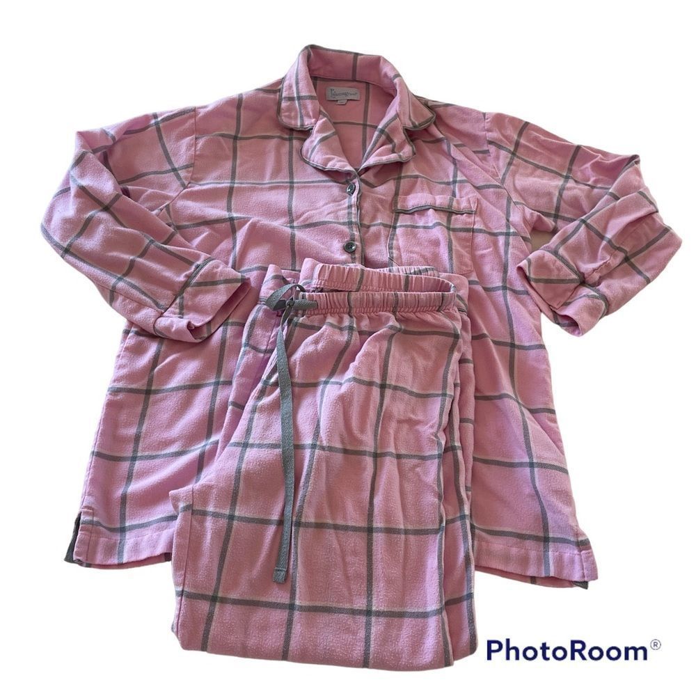 pajamagram womens size small pink gray light weight flannel button from plaid